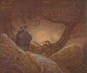 Zwei Manner in Betrachtung des Mondes Caspar David Friedrich